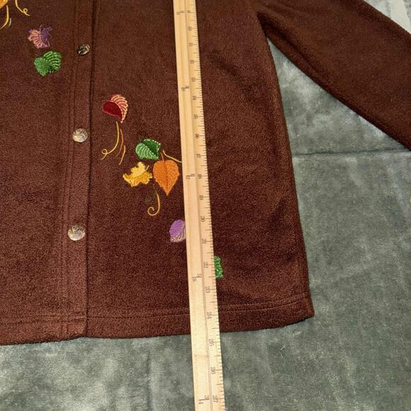 Chicos Cardigan Sweater Womens Small Brown Embroidered Leaf Button Front Teacher - Picture 6 of 9
